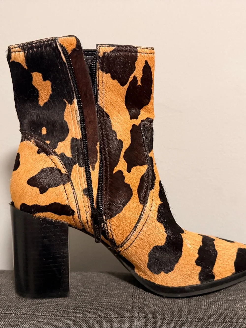 Gianni Bini Leopard-Print Block Heel Ankle Boots in Brown and Tan